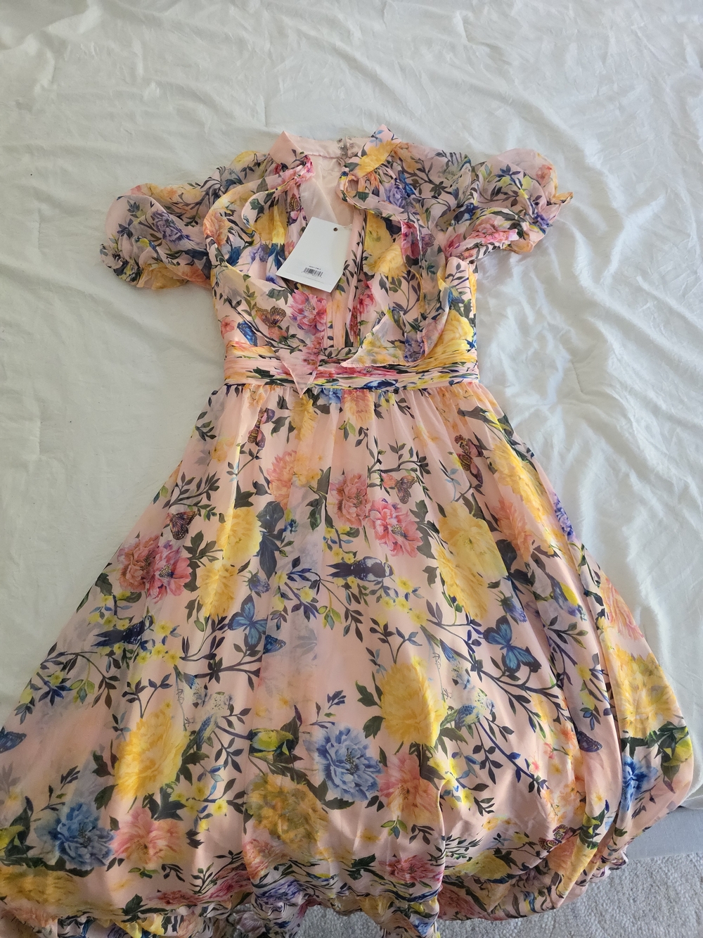 Mac Duggal Pink Floral Ruffle Cocktail Dress